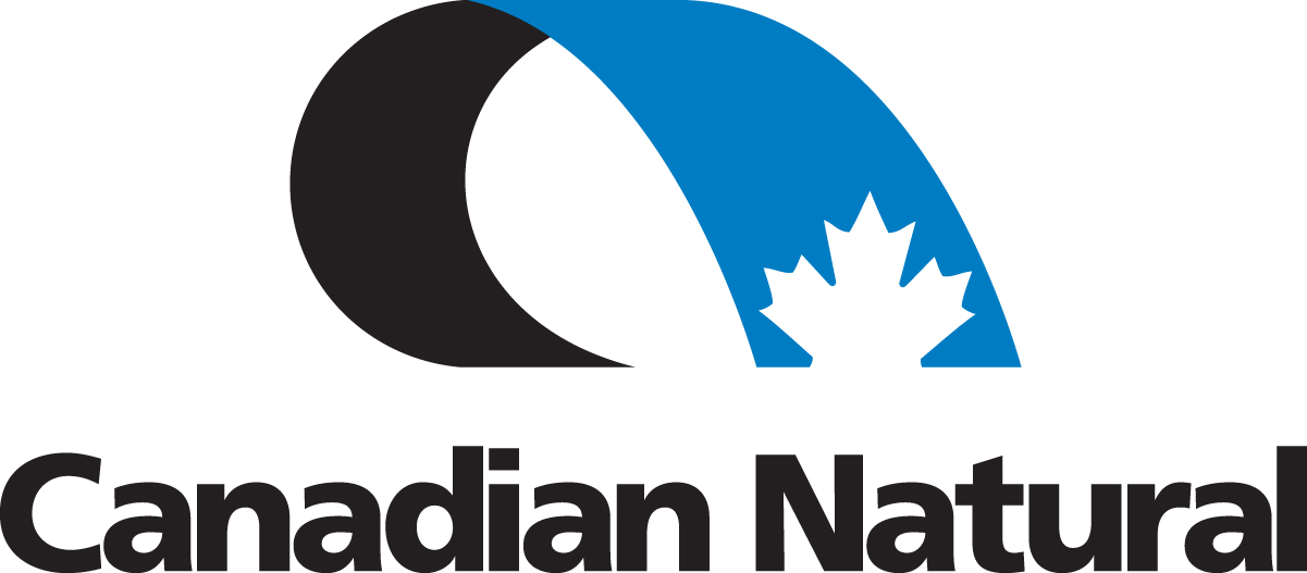 Canadian Natural Resources Limited Logo, a blue ribbon curved with the maple leaf icon in white.