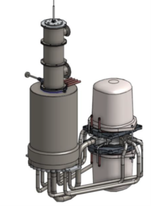 Etalim's TAC (thermoacoustic converter) system. TM (thermal module) with the burner (left) and GM (generator module.)