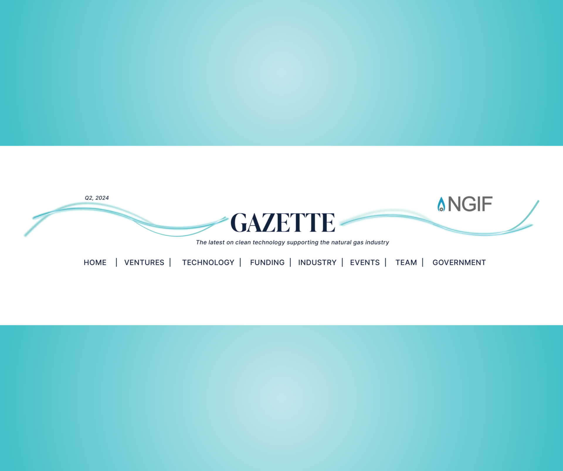 The top strip of the NGIF Gazette Newsletter with the NGIF logo on the top right. Q2, 2024, on the top left. The GAZETTE in caps in the middle with a bottom strip featuring the different sections, including, Home, Ventures, Technology, Funding, Industry, Events, Team, and Government.